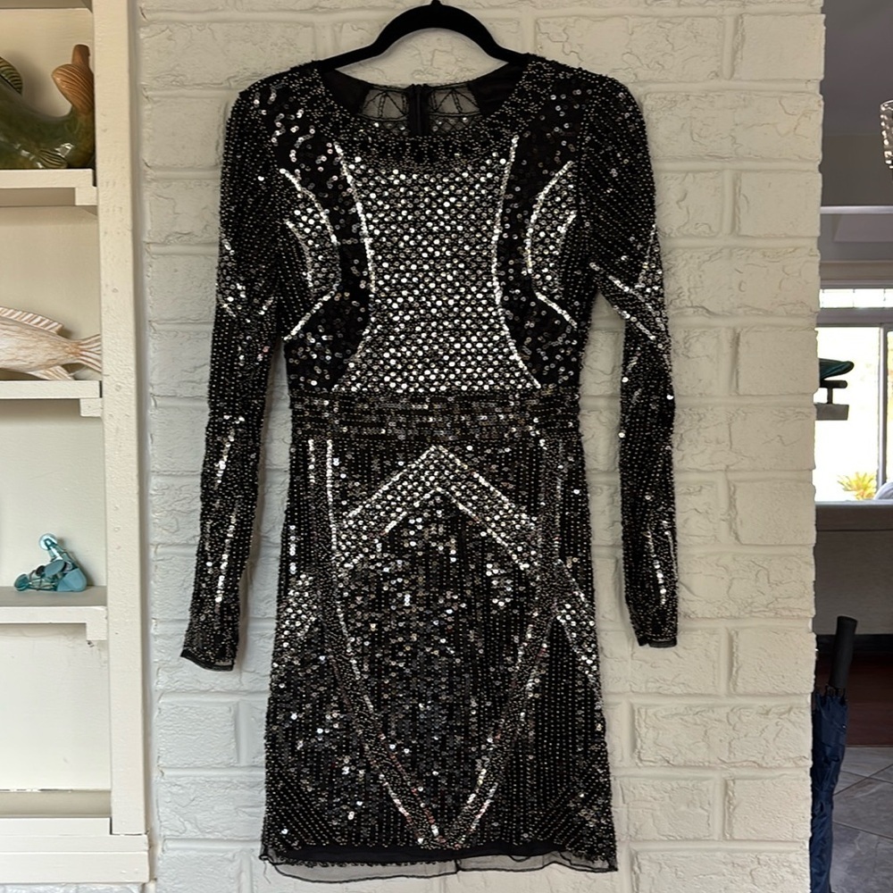 GB Black and Silver Sequin Mini Dress Size Small